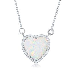 White Opal Heart Pendant with Halo of CZs - M-5759